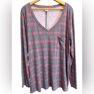SEW IN LOVE 2X ✨ plus size Plaid V-Neck Long Sleeve Top excellent condition